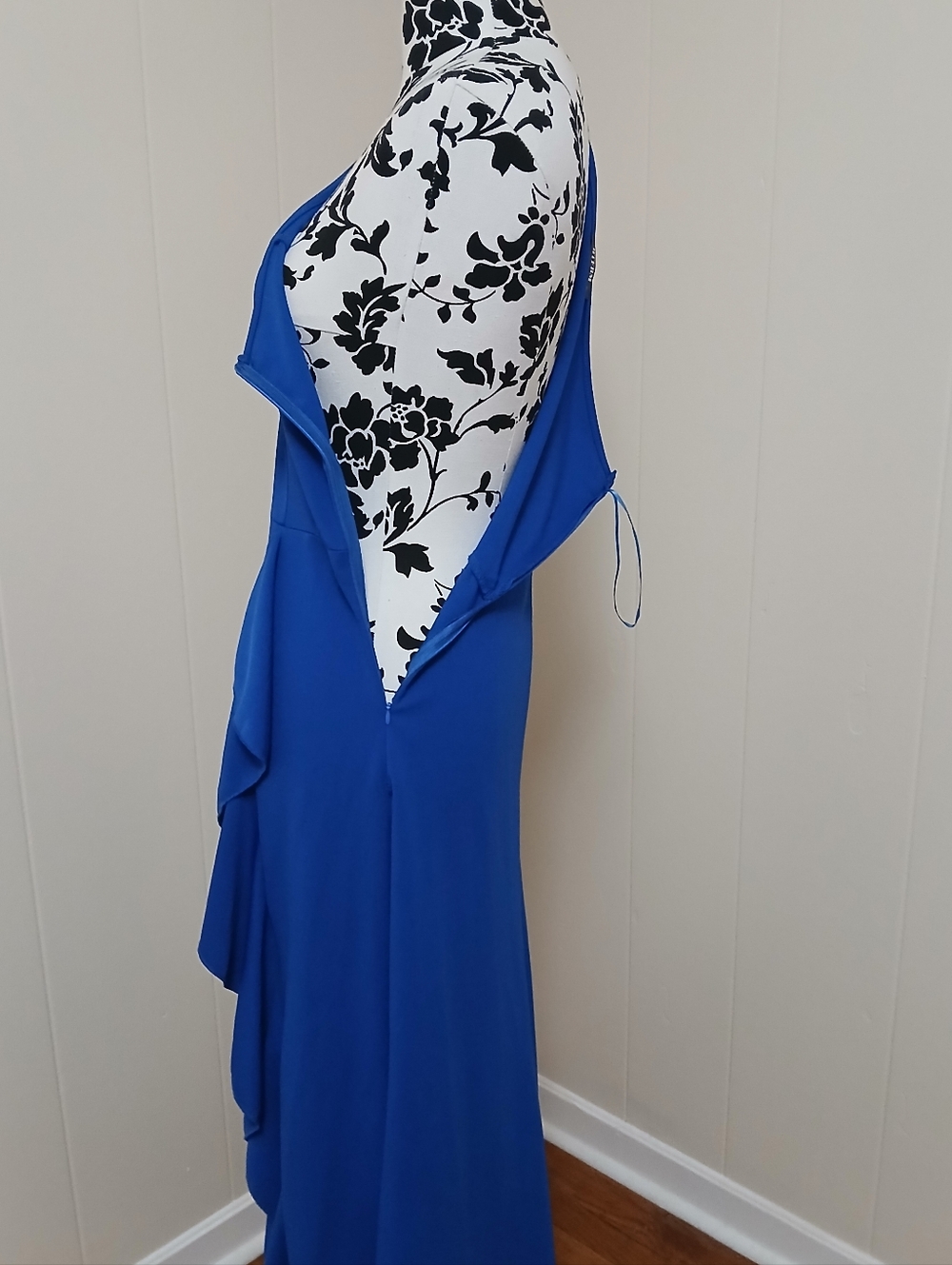 One-Shoulder Royal Blue Ruffle Maxi Dress - Picture 8 of 10